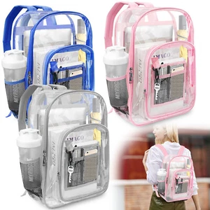 Clear Backpack Transparent See Through School Heavy Duty Bookbag - Picture 1 of 9