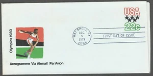 US. UC52. 22c. 22nd Olympic Game, Moscow, 1980. FDC. MNH. 1979 - Picture 1 of 2