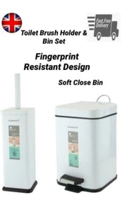 WC-Bürstenhalter + 3L Bad Pedal Abfalleimer Set weiß Stahl eckig - Bild 1 von 5
