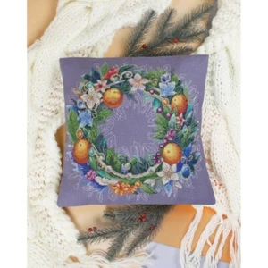 Kit de almohada punto de cruz contado corona de vacaciones hágalo usted mismo arte Abris - Imagen 1 de 3