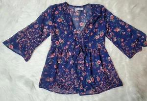 Knit Works Girls Size 14 Sheer Blkuse Floral - Picture 1 of 6