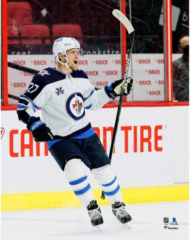 Nikolaj Ehlers Winnipeg Jets Unsigned White Jersey Goal Celebration Cover
