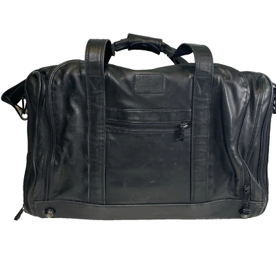 Tumi 978D3 Black Nappa Leather Expandable Carry On Duffle Weekender Bag 22" - Image 1 of 4