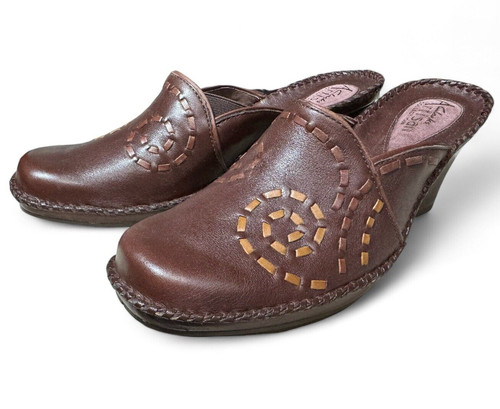 Scarpe slip on Clarks Artisan Collection 7M pelle marrone zeppa tacco mules zoccoli