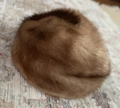 Vintage Beige Brown Mink Hat Head-Topper Lined USSR Round Warm Women’s EUC - Image 1 of 4