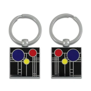 Vintage ACME Studio FRANK LLOYD WRIGHT Double Sided “Playhouse” Enamel Key Ring - Picture 1 of 1