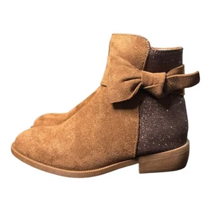 LseLom Brown Ankle Dress Girls Booties w/ Glitter & Bow Accent Girks Sz 13 Boot - Picture 1 of 12