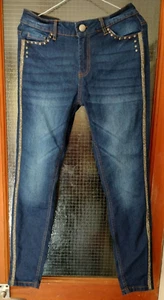 Janina Blue Cotton with Sequins Skinny Zipped Jeans Size 10, 28 ins Waist - Picture 1 of 11