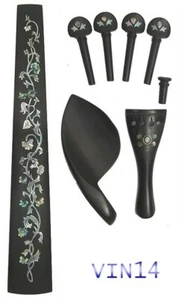 Solid ebony 4/4 Violin fingerboard, tailpiece,chinrest, peg,end pin,1 set,VIN14 - Picture 1 of 8