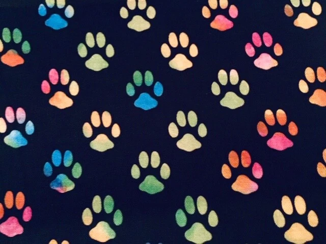 RAINBOW DOG / CAT TIE DYE PAW PRINT COTTON FABRIC HALF YARD 18"x 44" - Image 1 of 1