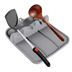 Heat-Resistant Silicone Utensil Rest with Drip Pad 4-Slot Kitchen Utensil Holder - Picture 1 of 14