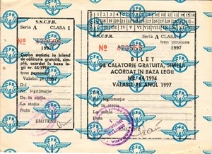 Rumänien, 1997, Lot von 4 Vintage Free Train Tickets / Permits - CFR - Bild 1 von 5