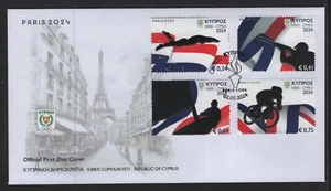 CYPRUS 2024 PARIS OLYMPIC GAMES ISSUE COMPLETE SET STAMPS ON OFFICIAL FDC - Picture 1 of 1