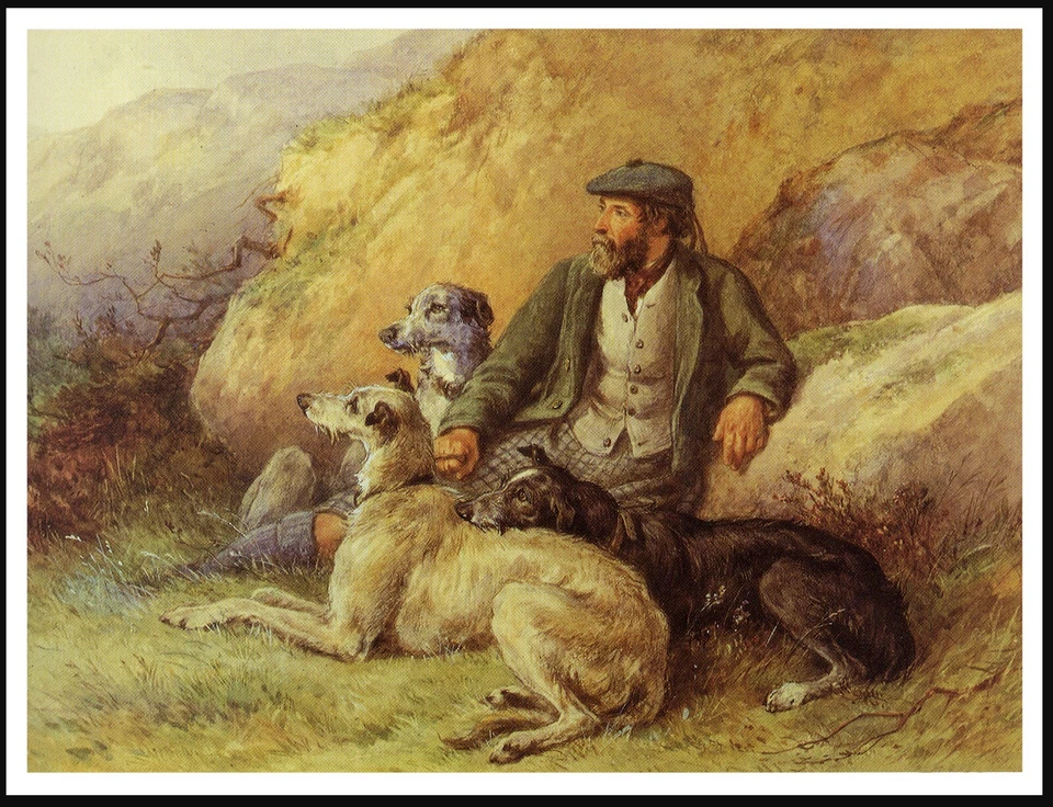 DEERHOUND DOGS & GAMEKEEPER LOVELY VINTAGE STYLE DOG ART PRINT POSTER - Image 1 of 1