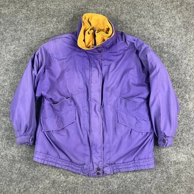 Current Seen Jacket Mens Medium Purple Yellow Hooded Windbreaker Vintage 80s  - Image 1 of 4