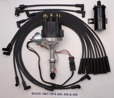 Distribuidor HEI de tapa pequeña BUICK BIG BLOCK 400 430 455 NEGRO + bobina 45 k + cables de enchufe Foto 1 de 4