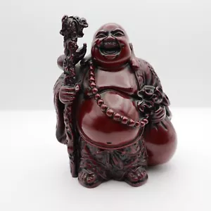 Chinese Red Resin Happy Laughing Buddha Figurine Statue-Heavy Weight - Picture 1 of 15