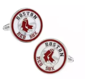 Red Sox Cufflinks Silver and Red Steel NEW Baseball Team - Picture 1 of 4