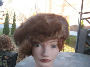 #a7 fedora unisex BERET beanie mink fur hat light brown fit 22" or 23" inches