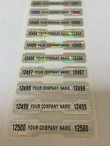 1000 CUSTOM PRINTED TAMPER EVIDENT HOLOGRAM DOGBONE SECURITY VOID LABELS SEALS - Picture 1 of 4