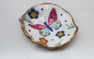 Decorative Decoupage Oyster Shell Trinket Jewelry Dish - Butterfly - Picture 1 of 3