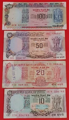 INDIA 1970/2002 4 SET INDIA RUPEES BANKNOTES ~ 10-20-50-100~ P81; P82; P84; P86 - Image 1 of 2