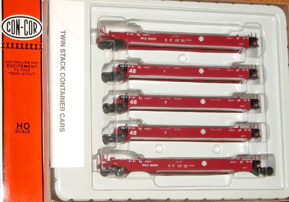 HO CON-COR 0001-001954(02) TWIN STACK CONTAINER 5 CAR UNIT SANTA FE SFLC #254219 - Image 1 of 1