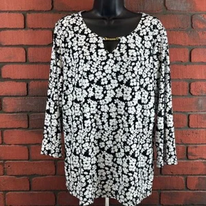 Liz Claiborne Floral Woman's Blouse Large Keyhole - Picture 1 of 6