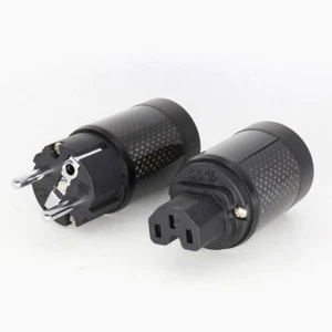 Hifi Carbon Fiber Rhodium Plated IEC Female connector Brass EU Power Plug - Picture 1 of 6
