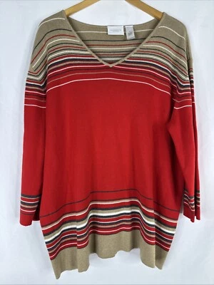 Suéter Pullover Liz Claiborne Mujer Talla Grande 2X Rayas Rojas Vacaciones Navidad Foto 1 de 4