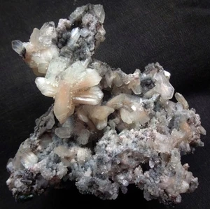 STILBITE BLEDS W/ APOPHYLLITE QUARTZ ON CORAL CHALCEDONY MATRIX FORMATION MINERA - Picture 1 of 6