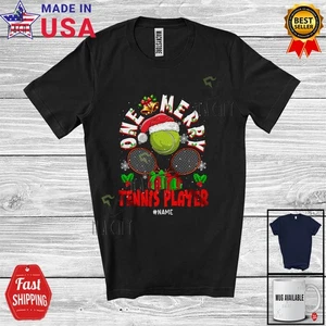 Custom Name Merry Tennis Player; Fantastic Christmas Santa Sport Playing T-Shirt - Picture 1 of 7