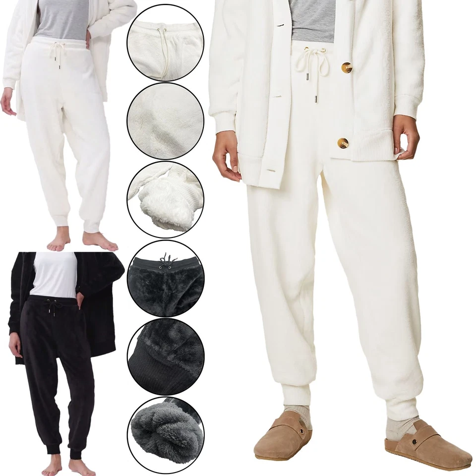 Ladies M&S Sherpa Fluffy Teddy Lined Joggers Loungewear Soft Elasticated Pants - Image 1 of 1