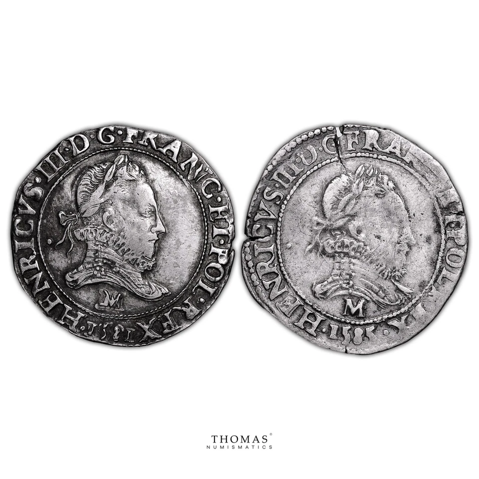 Lot of 2 coins - Henry III - Franc Col Fraisé - 1585 M Toulouse 1581 M Toulouse - Image 1 of 2