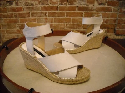 Sandalia de cuña alpargata de cuero blanco Kensie Narcisa 9,5 NUEVA Foto 1 de 3