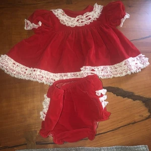 Vtg Cutest One Red Velvet Dress with White Lace & Bloomers Infant Girls 9 Months - Picture 1 of 8