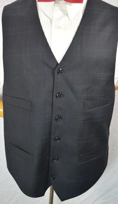 Bom colete xadrez preto/azul carvão 4 bolsos 6 botões 40 M alça de tamanho - Imagem 1 de 3