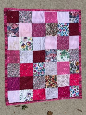 vintage handmade quilt patchwork hand made block 33x40 rustic primitive Baby - Image 1 of 4