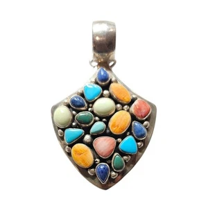 Navajo (Diné) Ella Peter Multi-Stone Sterling Silver Pendant, 4" - Picture 1 of 4