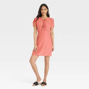 NEW Universal Thread Orange Tie Front Flutter Sleeve A-Line Mini Dress, M - Picture 1 of 4