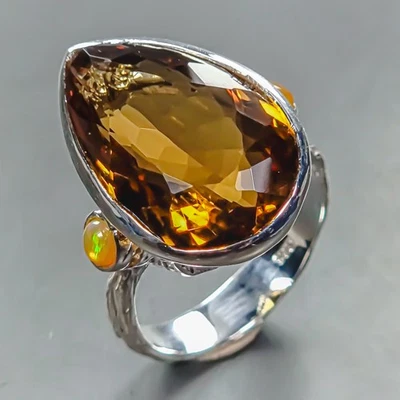 Antiguo anillo de cuarzo citrino natural de 27 quilates de plata de ley 925 talla 8/R446793 Foto 1 de 4