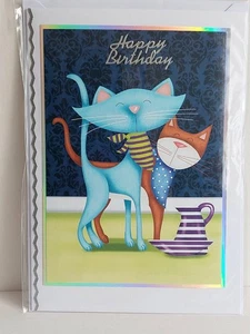Handcrafted Birthday Card -  Cool Cats , for Cats Protection Charity, 3 types - Picture 1 of 6