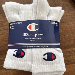 New Champion Socks Women’s Pack 6 Pairs White Crew Socks Athletic size 5-9 - Picture 1 of 2