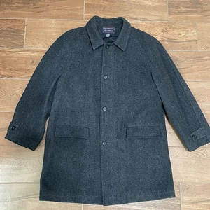 Wool Coat Men Large Roundtree & Yorke Charcoal Gray Mid Length Business Elegant - Picture 1 of 20