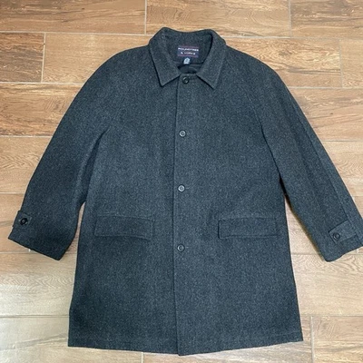 Wool Coat Men Large Roundtree & Yorke Charcoal Gray Mid Length Business Elegant - Image 1 of 4