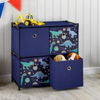 Kids Storage Unit 4 Cube Drawer Box Stacking Children Bedroom Storage - Dinosaur - Image 1 of 4