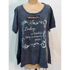 A Rare Bird L/XL Darling Graphic T-Shirt Strass Distressed schwarz Neu mit Etikett - Bild 1 von 11