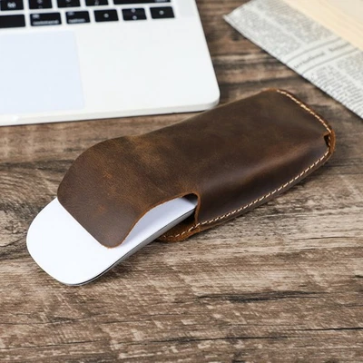 Vintage Leather Case for Apple Magic Mouse 1st/2nd Gen Handmade Flip Cover - Image 1 of 4