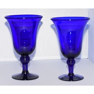 Victor Carranza Mexican Handblown Cobalt Atlantis Paradise 7" Stem Glass Goblets - Picture 1 of 5