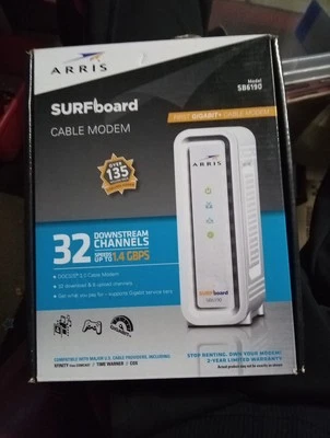 ARRIS SURFboard SB6190 DOCSIS 3.0 32 x 8 Gigabit Cable Modem White Sealed - Image 1 of 4